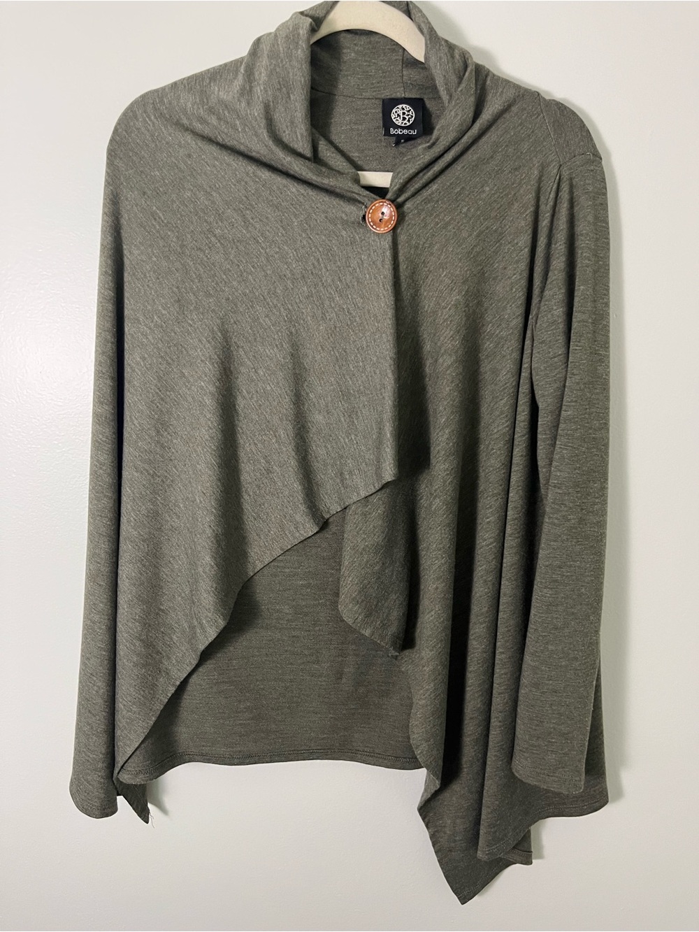 bobeau Olive Green Draped Button-Front Poncho Sweater